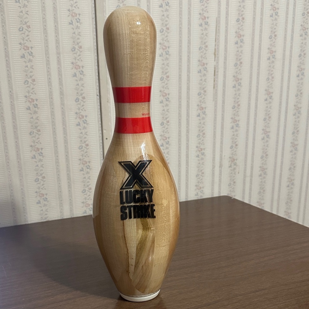 Lucky Strike Full Size Bowling Pin Home Accent - Natural and Red